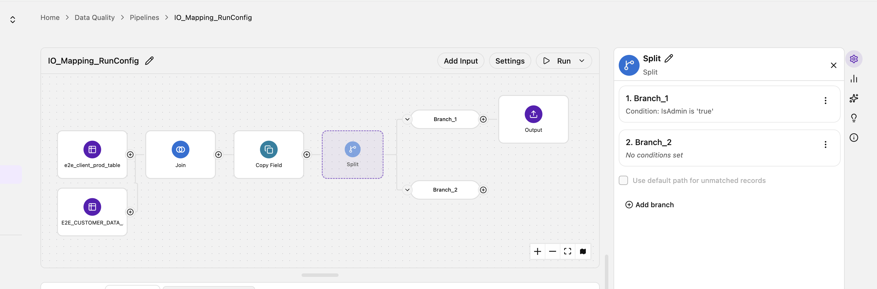 Split panel showing Branch_1 with a condition set and Branch_2 with no conditions set, acting as the implicit default