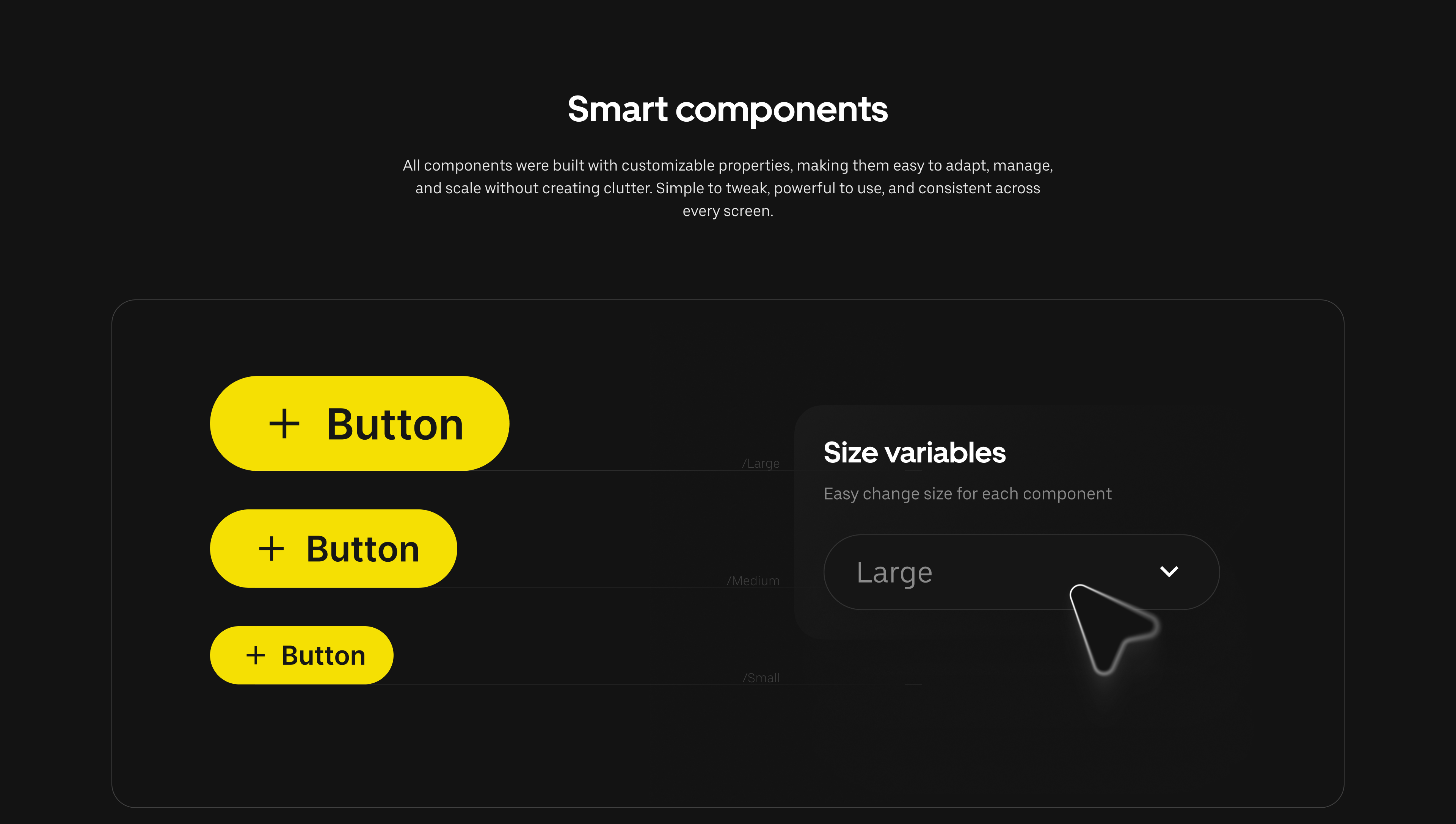 Design system component library showing buttons and search variants